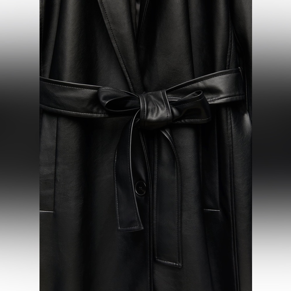 Zara FAUX LEATHER TRENCH COAT. Black. Sizes S, M. New with Tags. - Picture 9 of 11